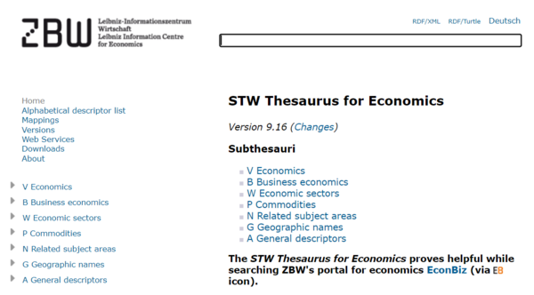 Screenshot of STW-Webpage